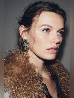 NWT. Zara Golden/Silver Metal Dangle Earrings with Rhinestone Appliqués.